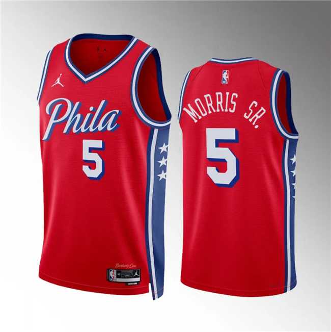 Men%27s Philadelphia 76ers #5 Marcus Morris Sr Red Statement Edition Stitched Jersey Dzhi